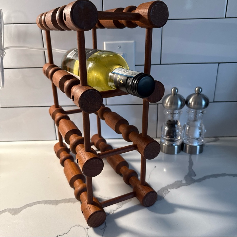 Vintage MCM Danish Teak Nissen Langaa 3 or 4 Bottle Wine Holder Signed
